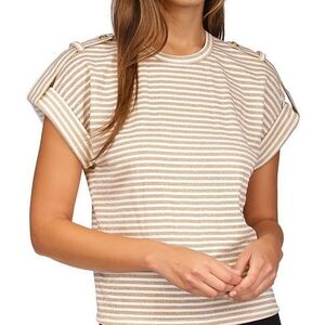 Women's Metallic-Stripe Epaulette Short-Sleeve Top NWT Size Medium